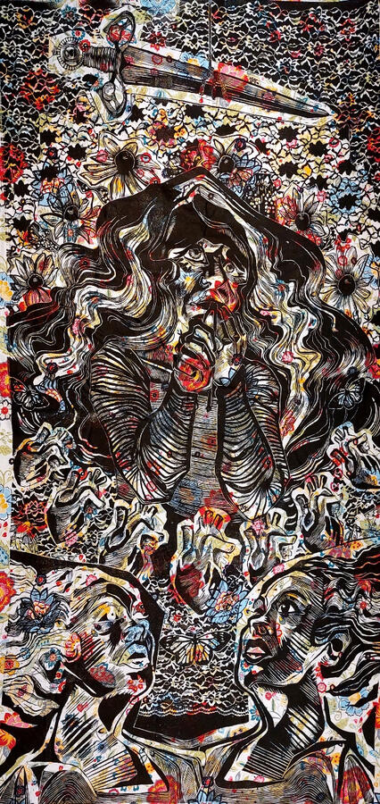 Hysteria (Multicolor), 4' x 8', Relief, 2021